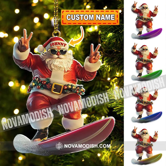 Custom Name Santa Surfing Ornament Christmas Gift