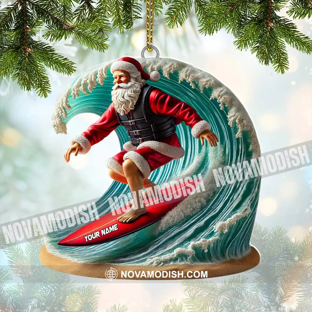 Custom Name Santa Surfing Ornament Christmas Gift Decoration