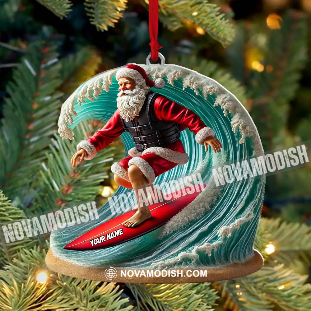 Custom Name Santa Surfing Ornament Christmas Gift Decoration