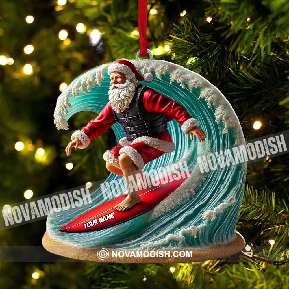 Custom Name Santa Surfing Ornament Christmas Gift Decoration 3.54’’ / 1