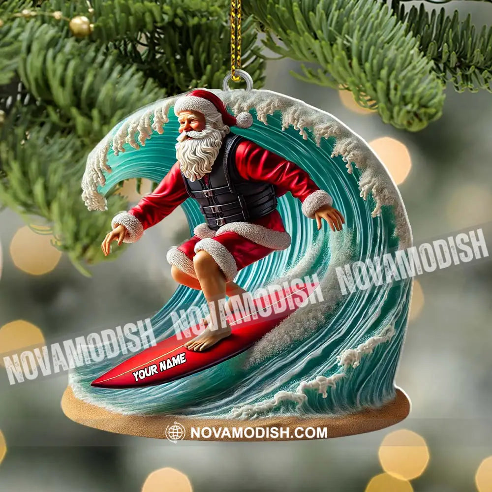 Custom Name Santa Surfing Ornament Christmas Gift Decoration