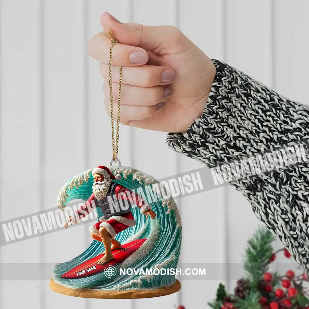 Custom Name Santa Surfing Ornament Christmas Gift Decoration