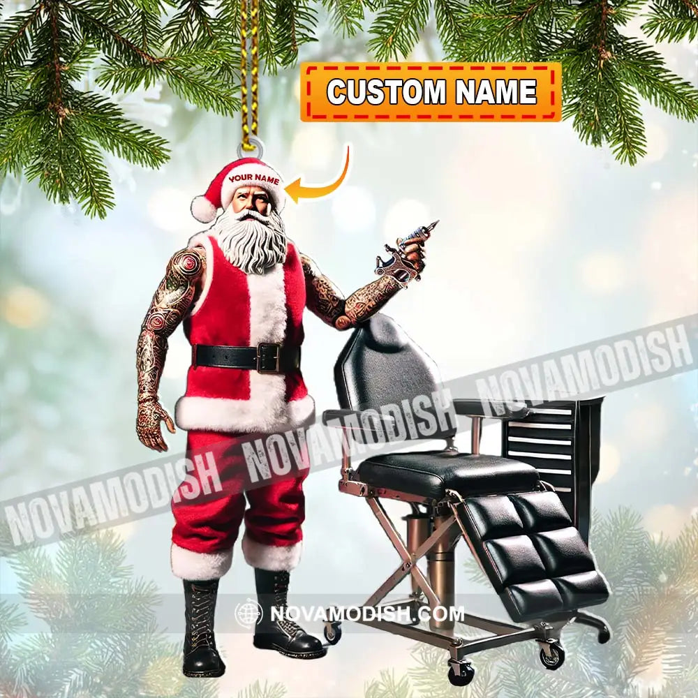 Custom Name Santa Tattoo Ornament Christmas Decoration For Studio