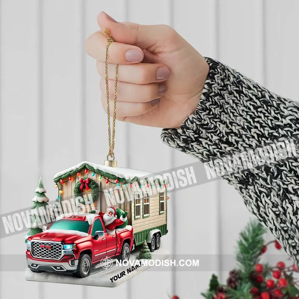 Custom Name Santa Truck House Ornament Christmas Gift Decor