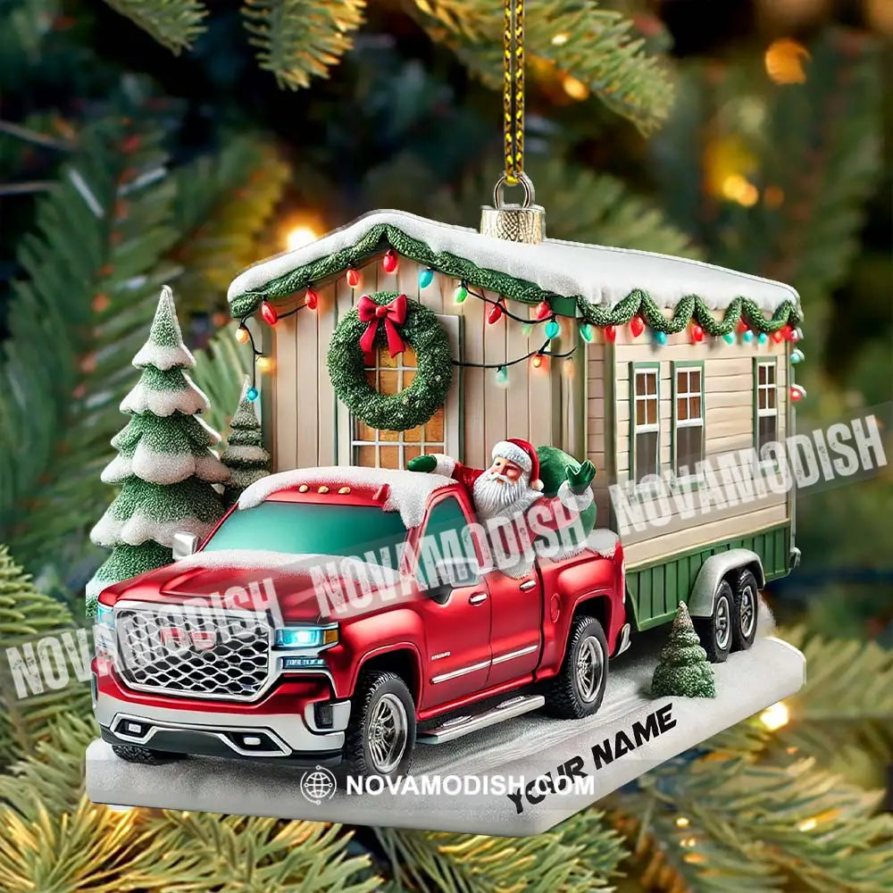 Custom Name Santa Truck House Ornament Christmas Gift Decor