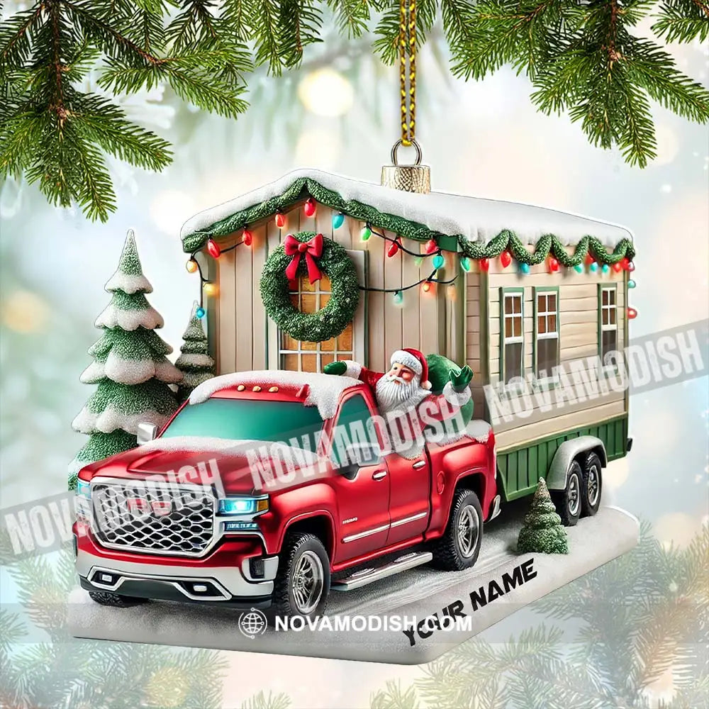 Custom Name Santa Truck House Ornament Christmas Gift Decor 3.54’’ / 1