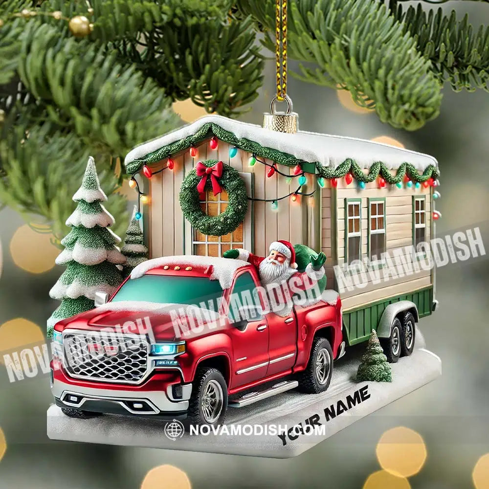 Custom Name Santa Truck House Ornament Christmas Gift Decor