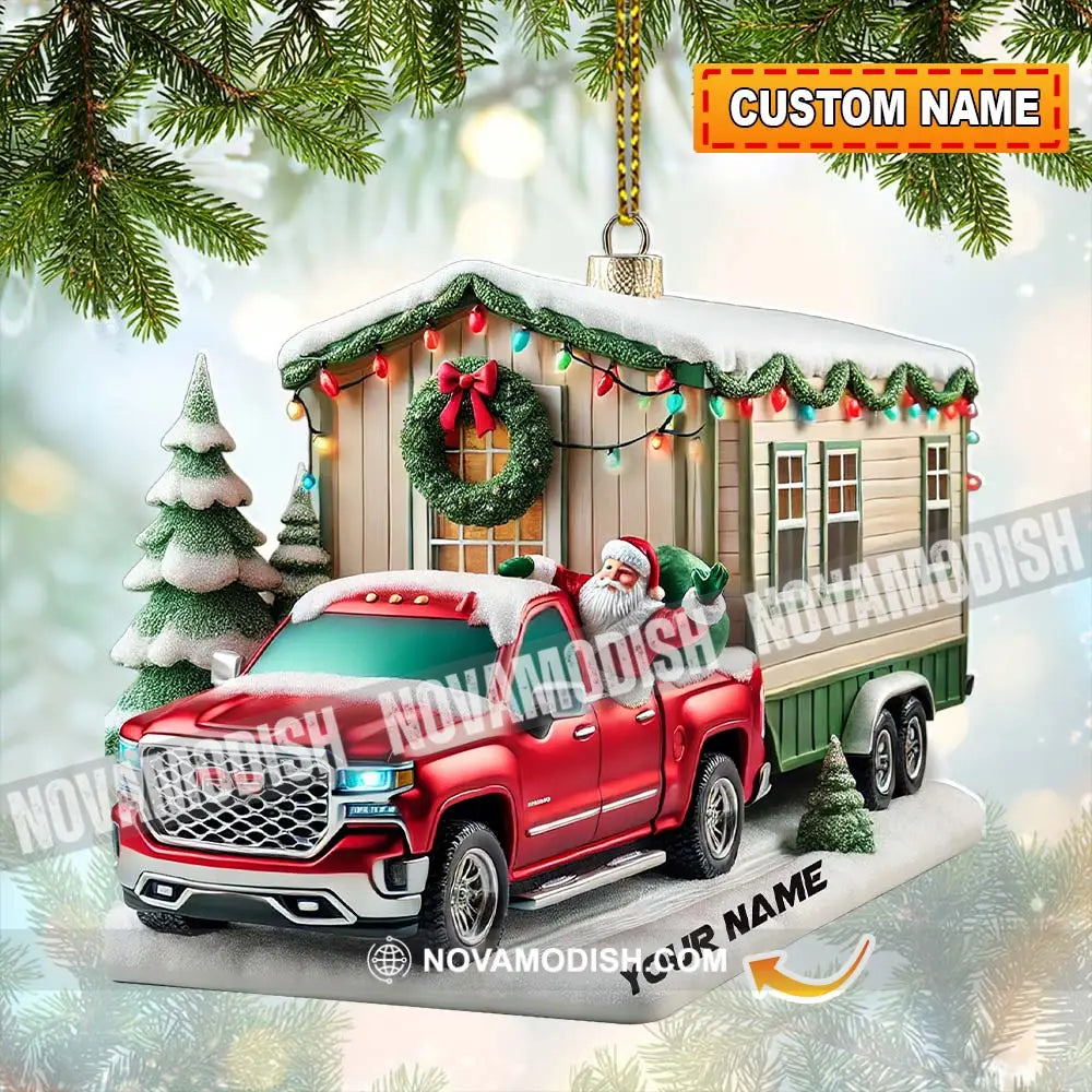 Custom Name Santa Truck House Ornament Christmas Gift Decor