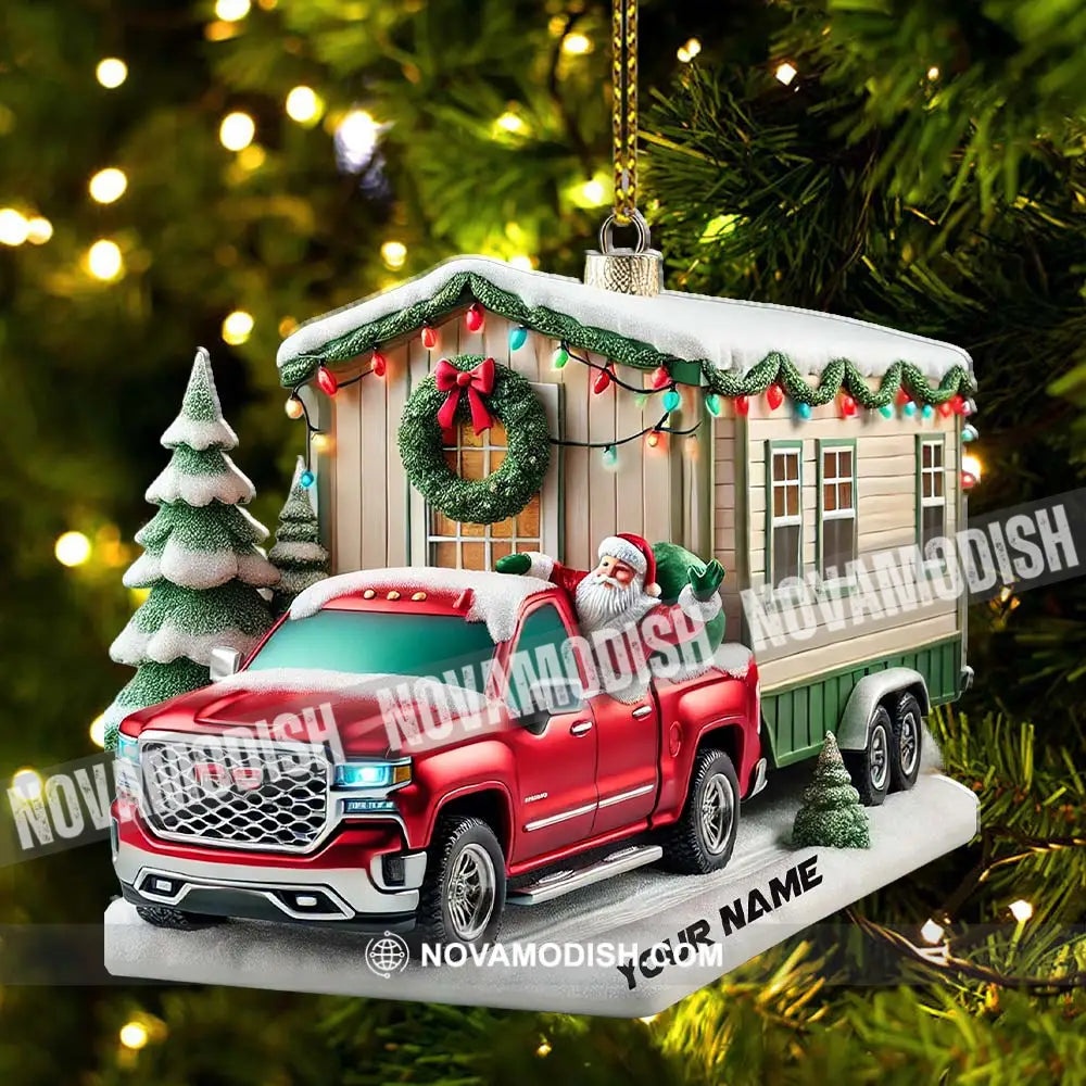 Custom Name Santa Truck House Ornament Christmas Gift Decor