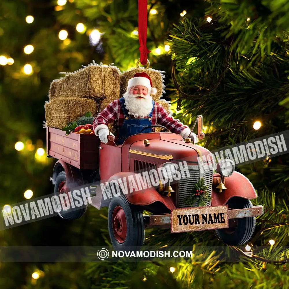 Custom Name Santa Truck Ornament Christmas Gift Decoration