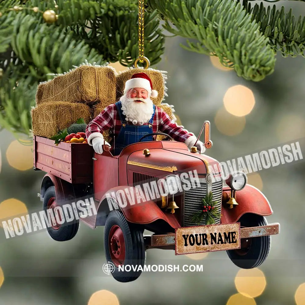 Custom Name Santa Truck Ornament Christmas Gift Decoration