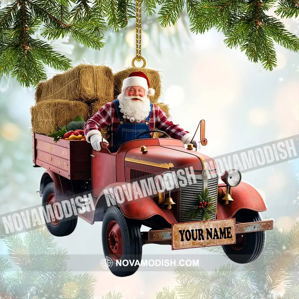 Custom Name Santa Truck Ornament Christmas Gift Decoration 3.54’’ / 1