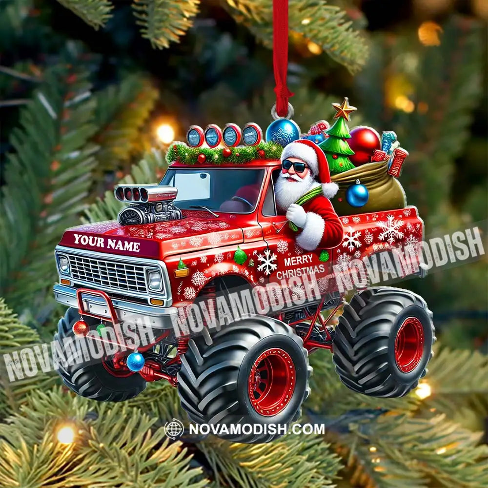 Custom Name Santa Truck Ornament Christmas Gift Decoration