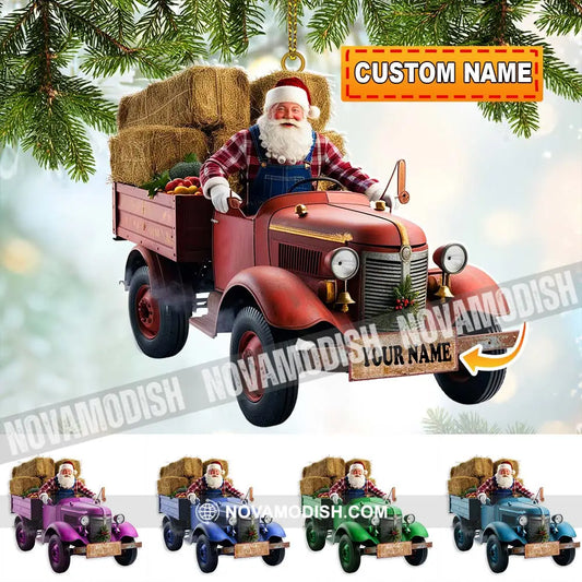 Custom Name Santa Truck Ornament Christmas Gift Decoration