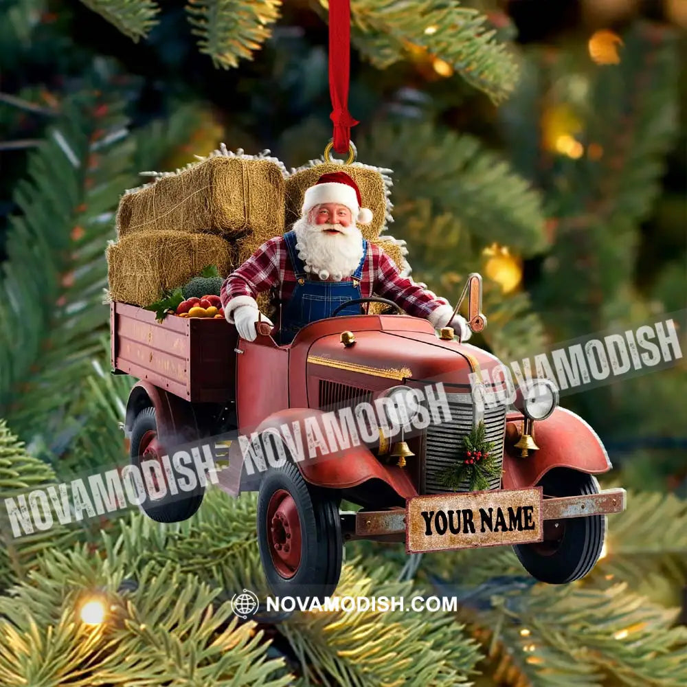 Custom Name Santa Truck Ornament Christmas Gift Decoration