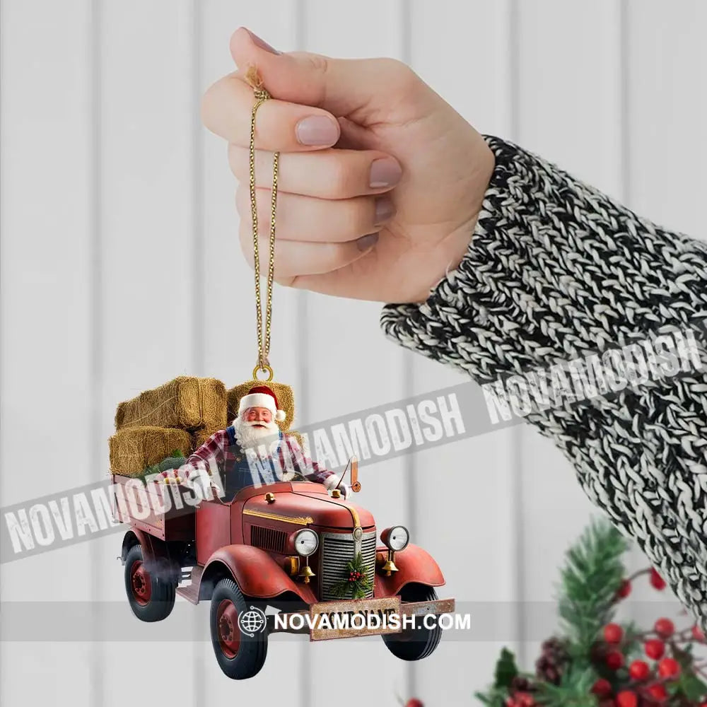 Custom Name Santa Truck Ornament Christmas Gift Decoration