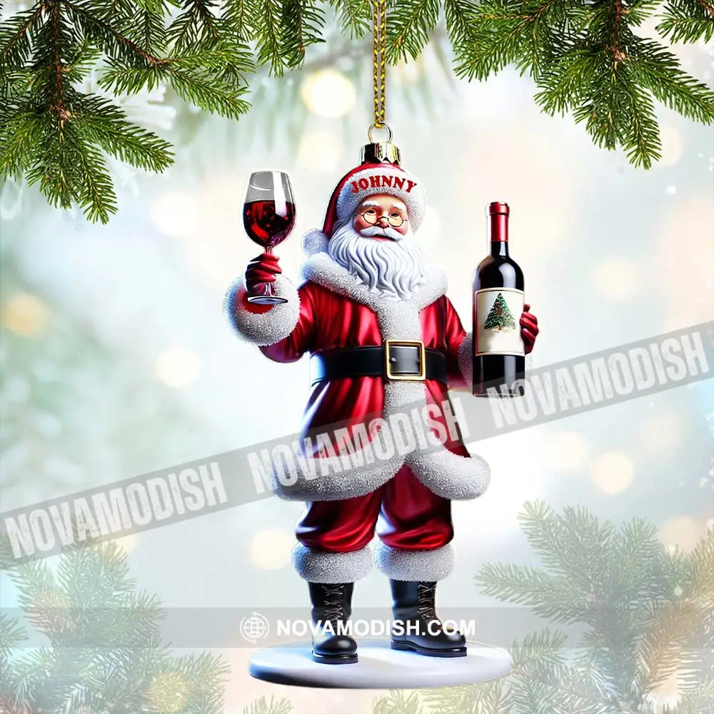 Custom Name Santa Wine Ornament Christmas Gift 3.54’’ / 1