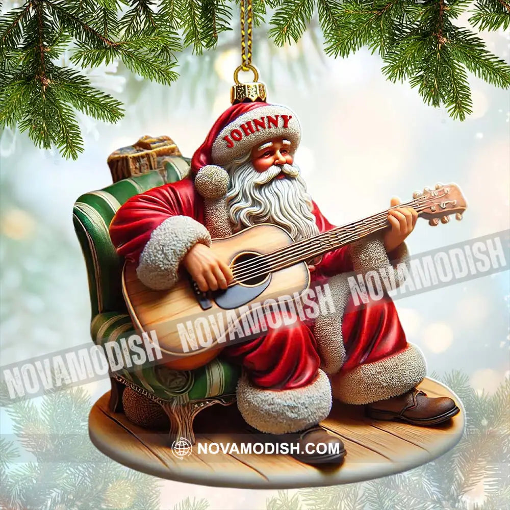 Custom Name Santa With Guitar Ornament Christmas Gift 3.54’’ / 1