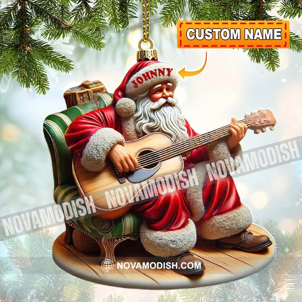 Custom Name Santa With Guitar Ornament Christmas Gift