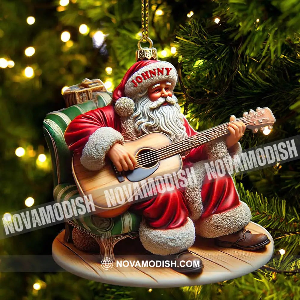 Custom Name Santa With Guitar Ornament Christmas Gift