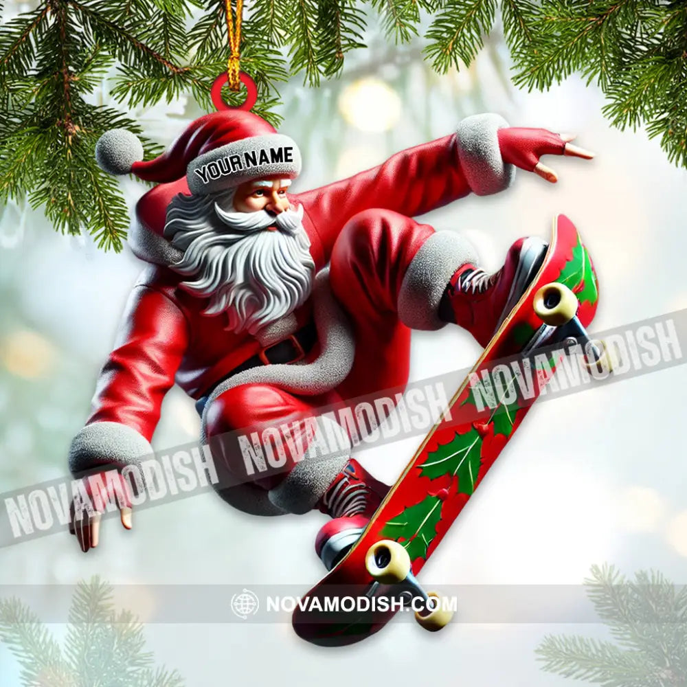 Custom Name Skating Santa Ornament Lover Christmas Gift 3.54’’ / 1