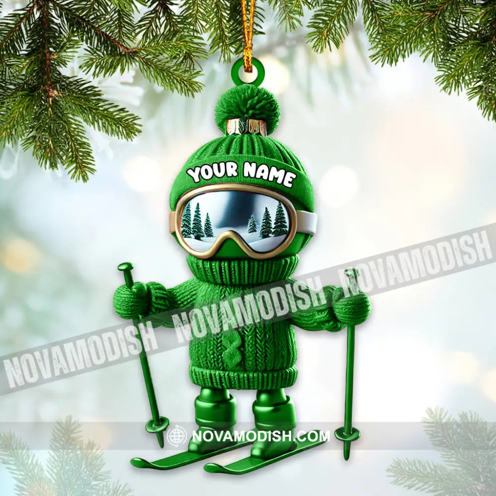 Custom Name Skiing Ornament Santa Christmas Gift Decoration