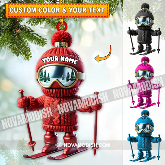 Custom Name Skiing Ornament Santa Christmas Gift Decoration