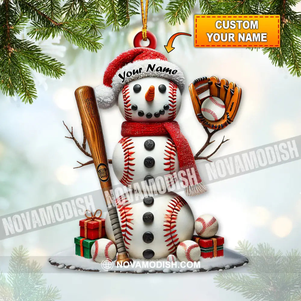 Custom Name Snow White Baseball Ornament Snowman Christmas Decoration