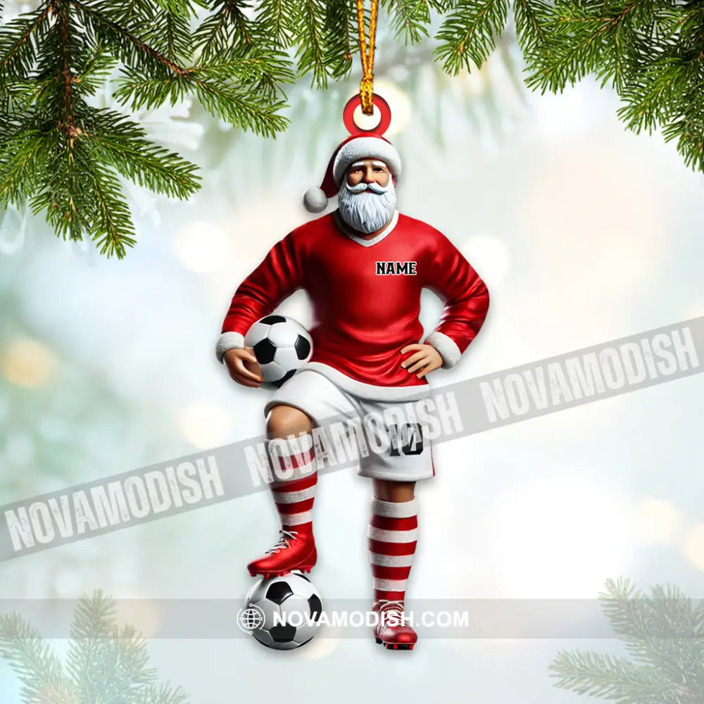 Custom Name Soccer Santa Ornament Christmas Gift 3.54’’ / 1