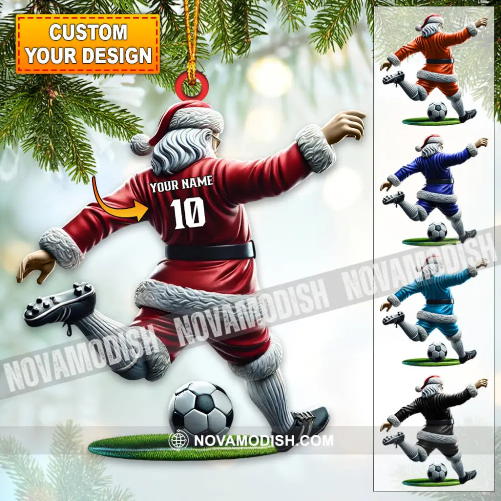 Custom Name Soccer Santa Ornament Christmas Gift