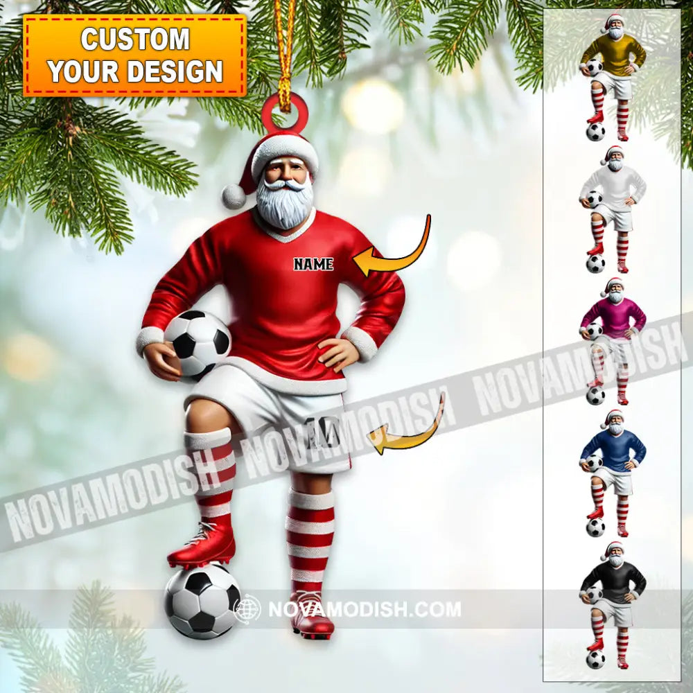 Custom Name Soccer Santa Ornament Christmas Gift