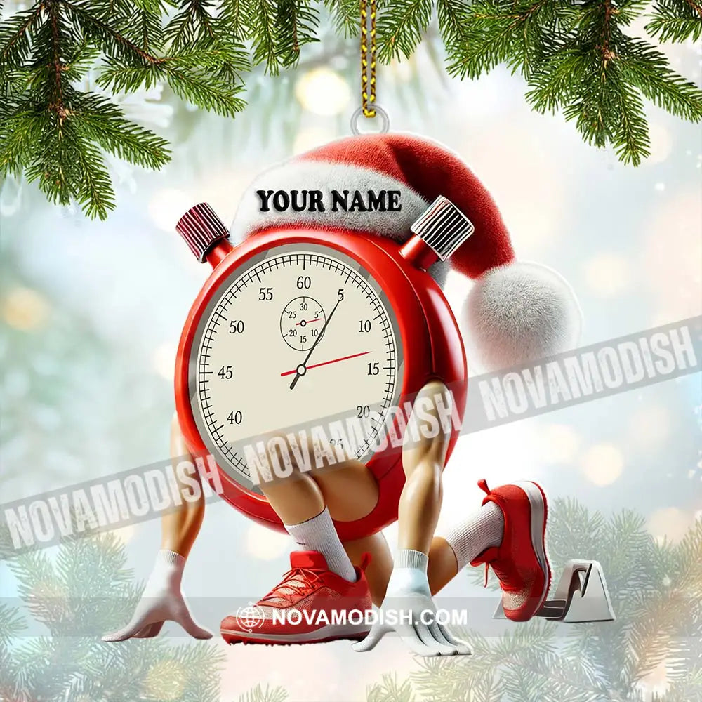 Custom Name Stopwatch Ornament Christmas Gift For Sport Lover 3.54’’ / 1