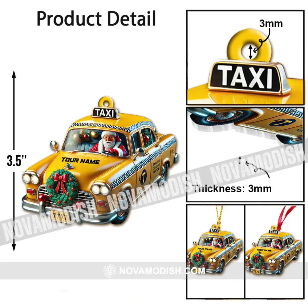 Custom Name Taxi Santa Ornament Christmas Gift