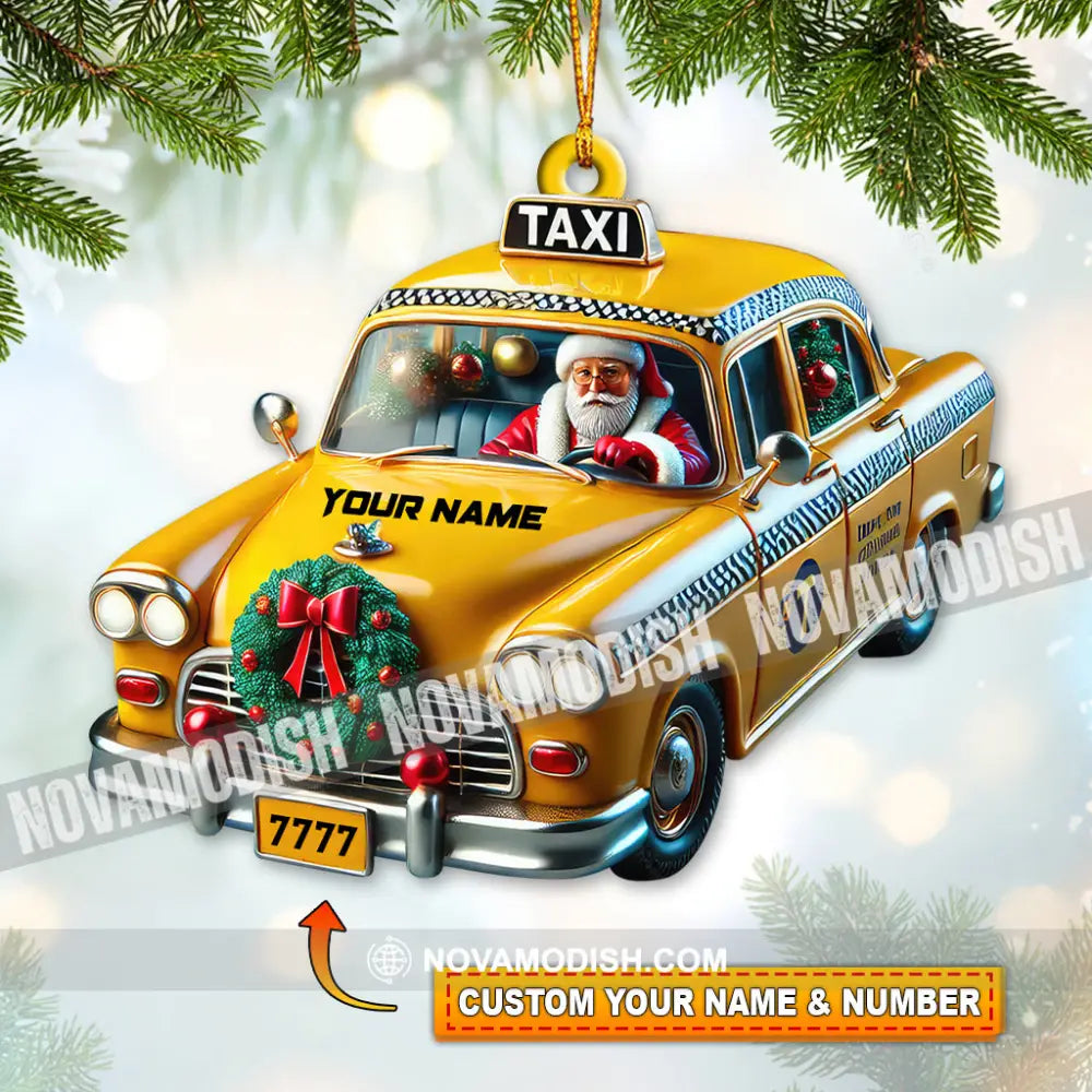 Custom Name Taxi Santa Ornament Christmas Gift