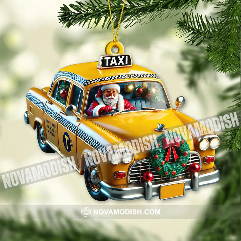 Custom Name Taxi Santa Ornament Christmas Gift 3.54’’ / 1