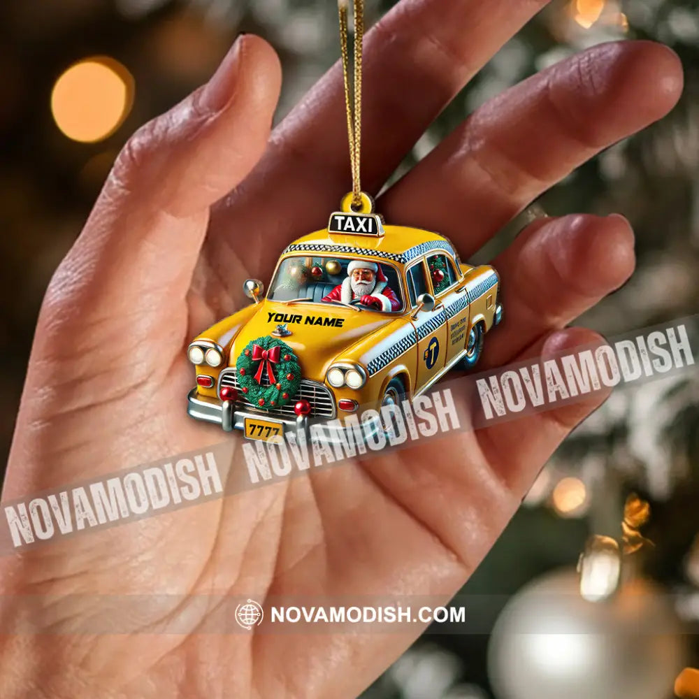 Custom Name Taxi Santa Ornament Christmas Gift