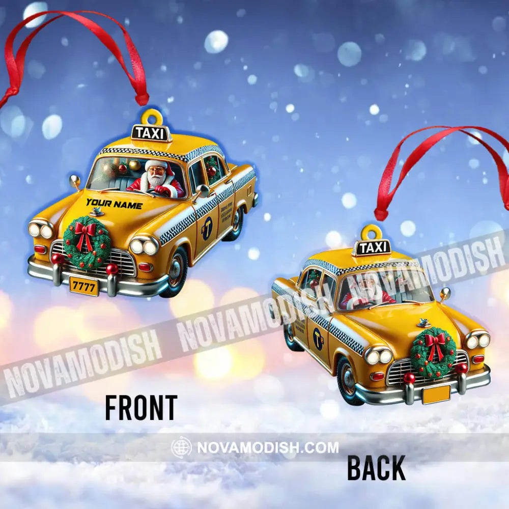 Custom Name Taxi Santa Ornament Christmas Gift