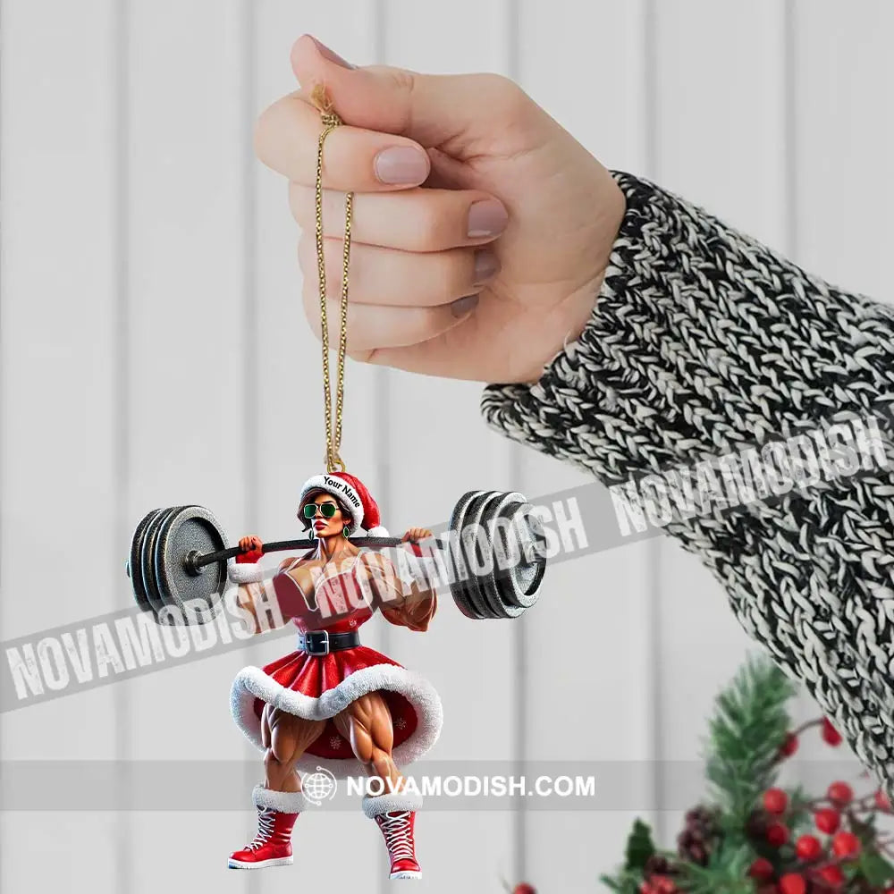 Custom Name Woman Gym Work Out Santa Ornament Christmas Gift Decor