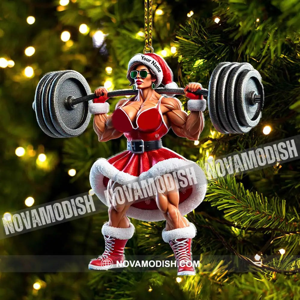 Custom Name Woman Gym Work Out Santa Ornament Christmas Gift Decor