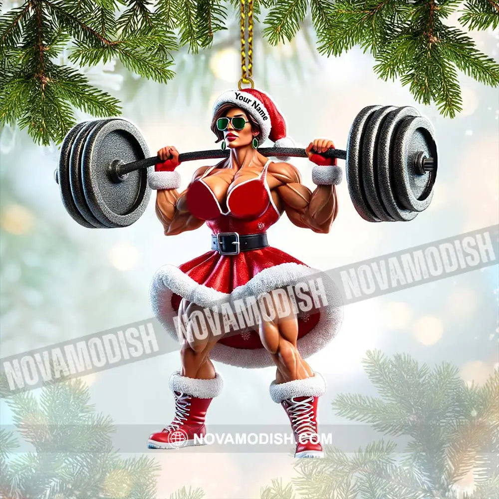 Custom Name Woman Gym Work Out Santa Ornament Christmas Gift Decor 3.54’’ / 1