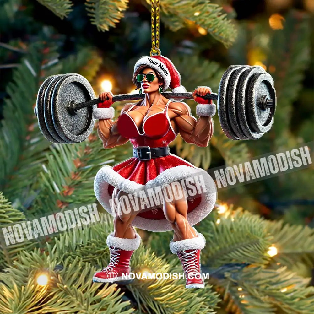 Custom Name Woman Gym Work Out Santa Ornament Christmas Gift Decor