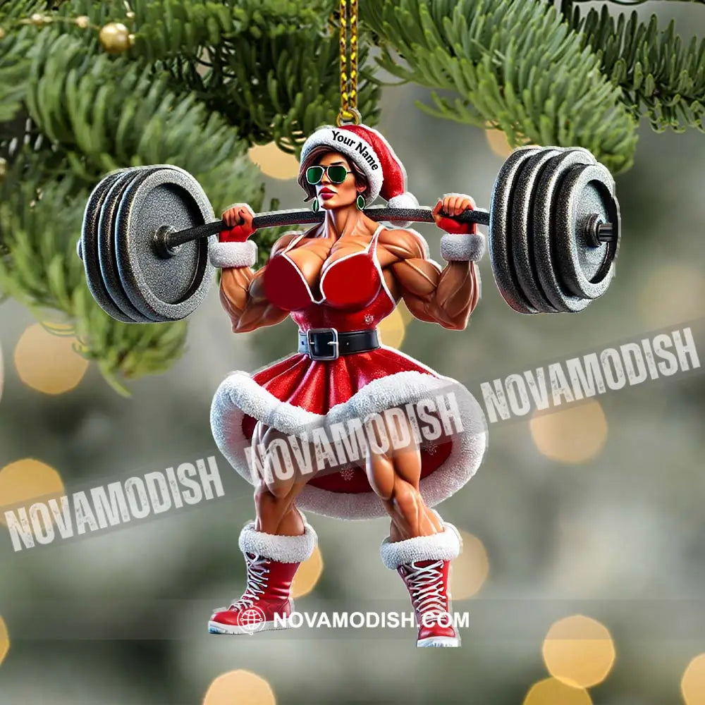 Custom Name Woman Gym Work Out Santa Ornament Christmas Gift Decor