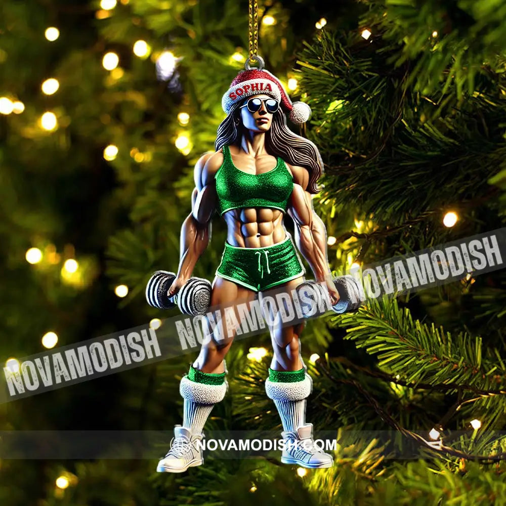 Custom Name Woman Gym Work Out Santa Ornament Gymnastics Christmas Gift