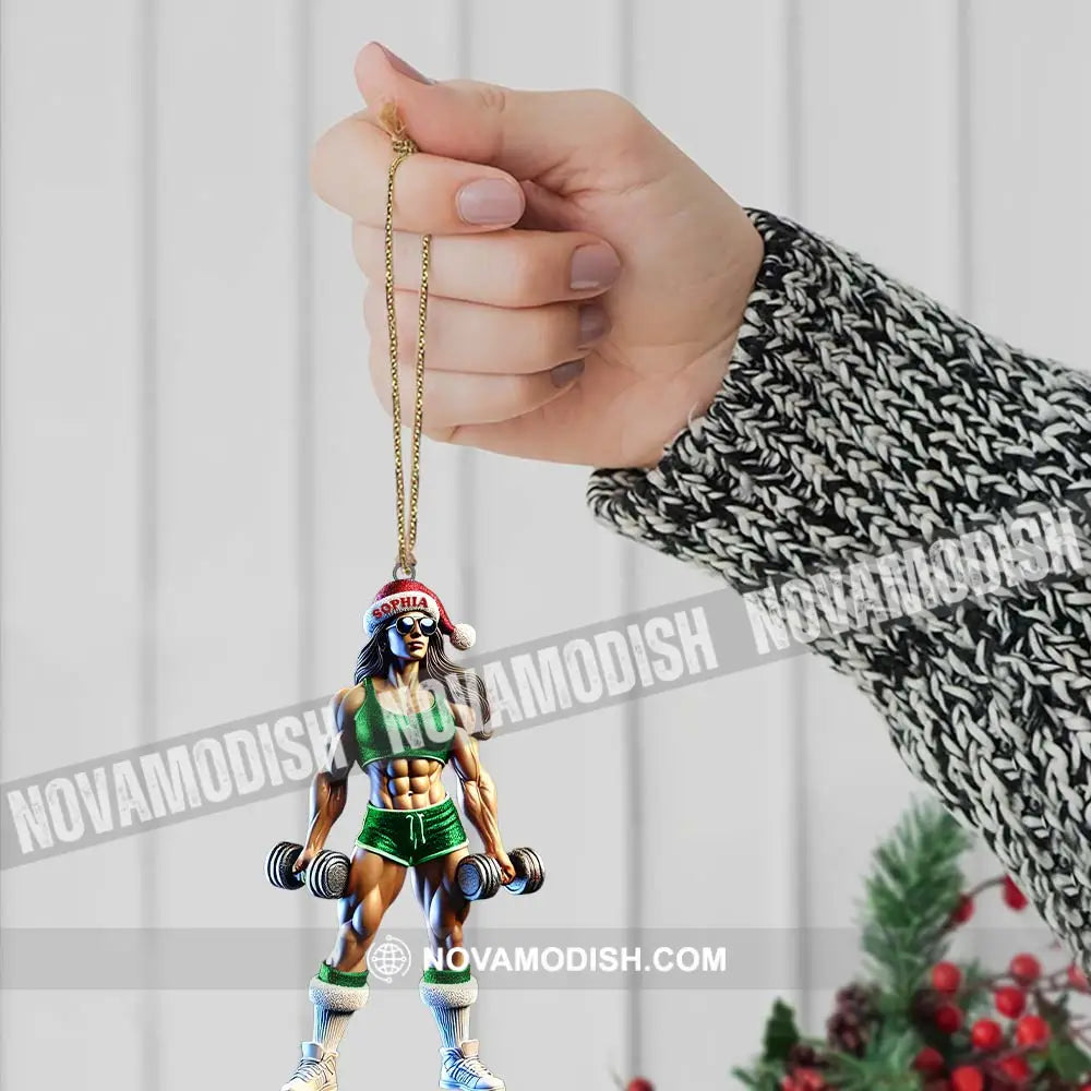 Custom Name Woman Gym Work Out Santa Ornament Gymnastics Christmas Gift