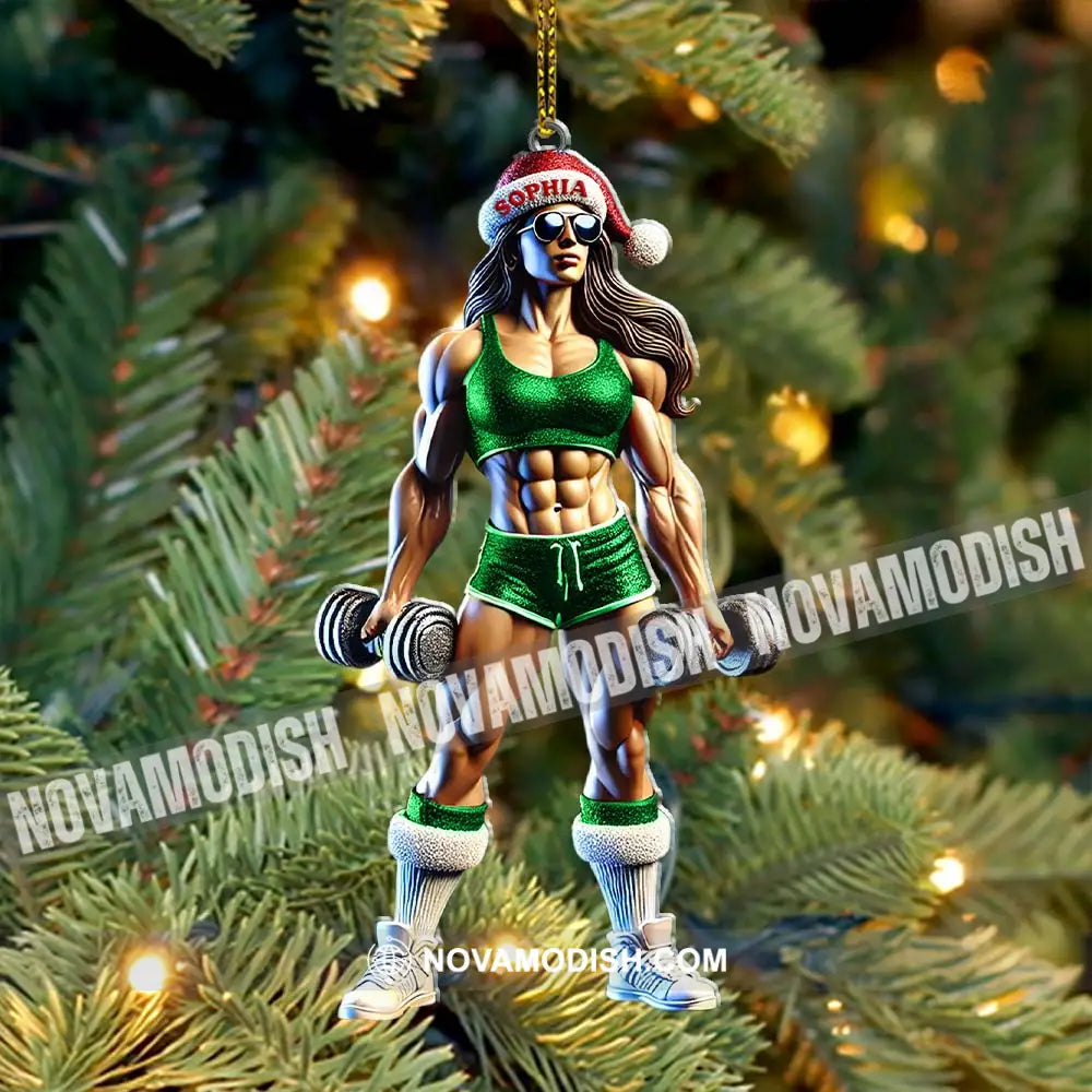 Custom Name Woman Gym Work Out Santa Ornament Gymnastics Christmas Gift