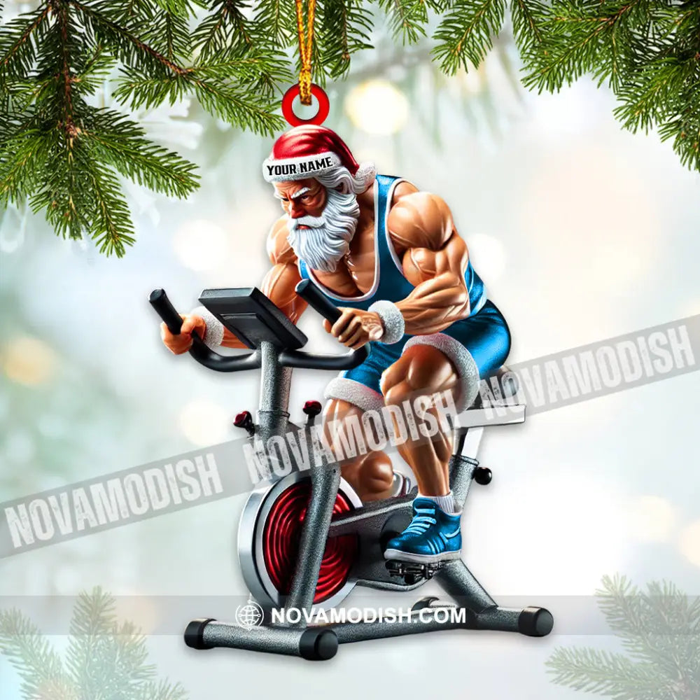 Custom Name Work Out Santa Ornament Gym Lover Christmas Gift