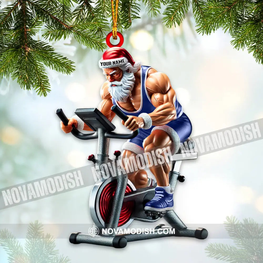 Custom Name Work Out Santa Ornament Gym Lover Christmas Gift 3.54’’ / 1