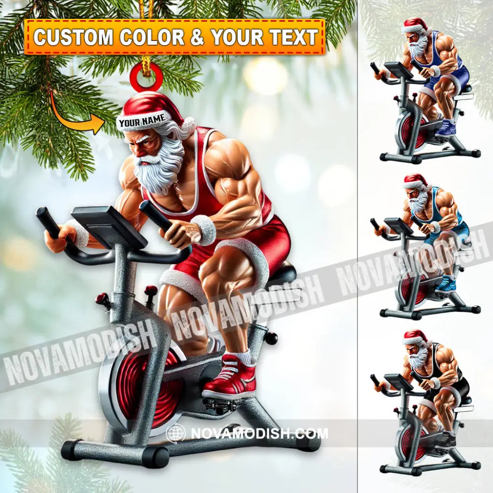 Custom Name Work Out Santa Ornament Gym Lover Christmas Gift