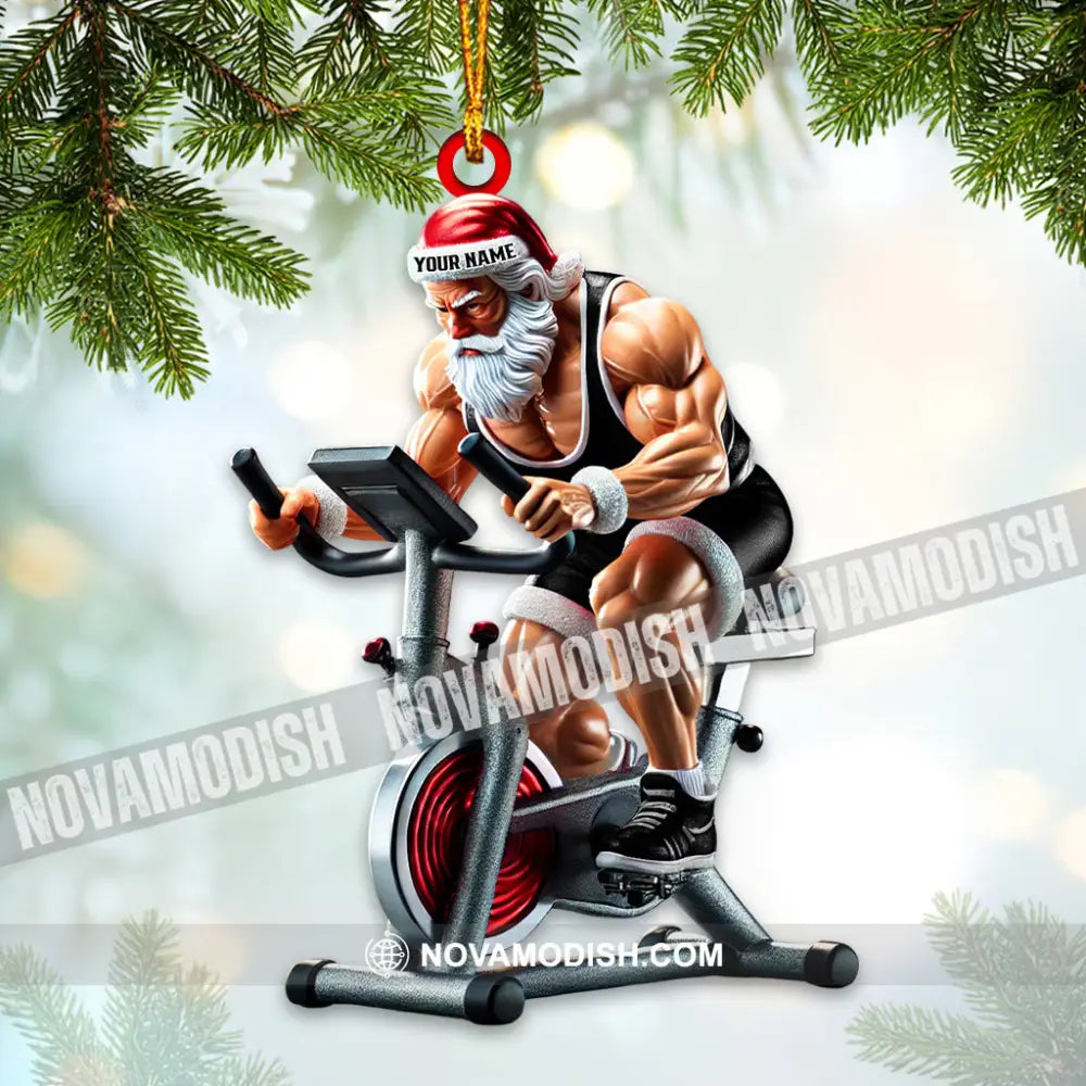 Custom Name Work Out Santa Ornament Gym Lover Christmas Gift