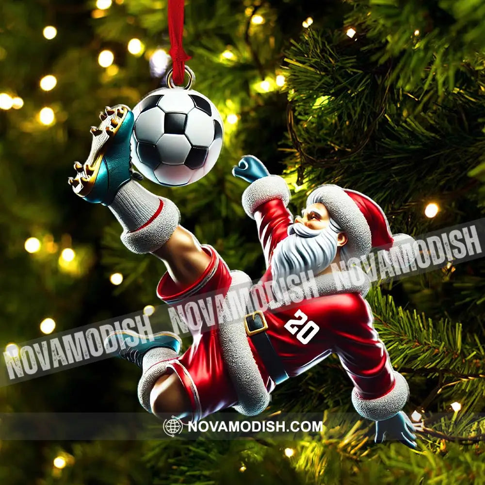 Custom Number Soccer Santa Ornament Christmas Gift 3.54’’ / 1